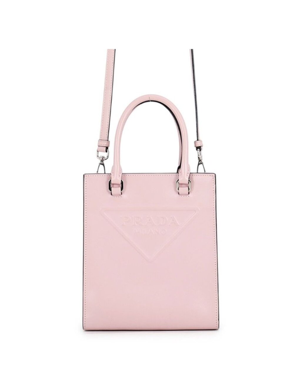 Prada Embossed Triangle Logo Mini Leather 2-Way Handbag